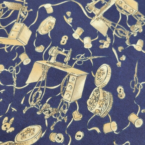 Sewing and Craft Themed Cotton Fabric 35 x 44 Blue and Cream - Picture 3 of 3